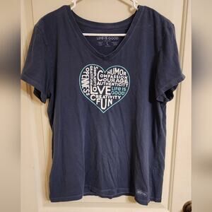 Life Is Good Charcoal Tee with Encouragement Heart Graphic L